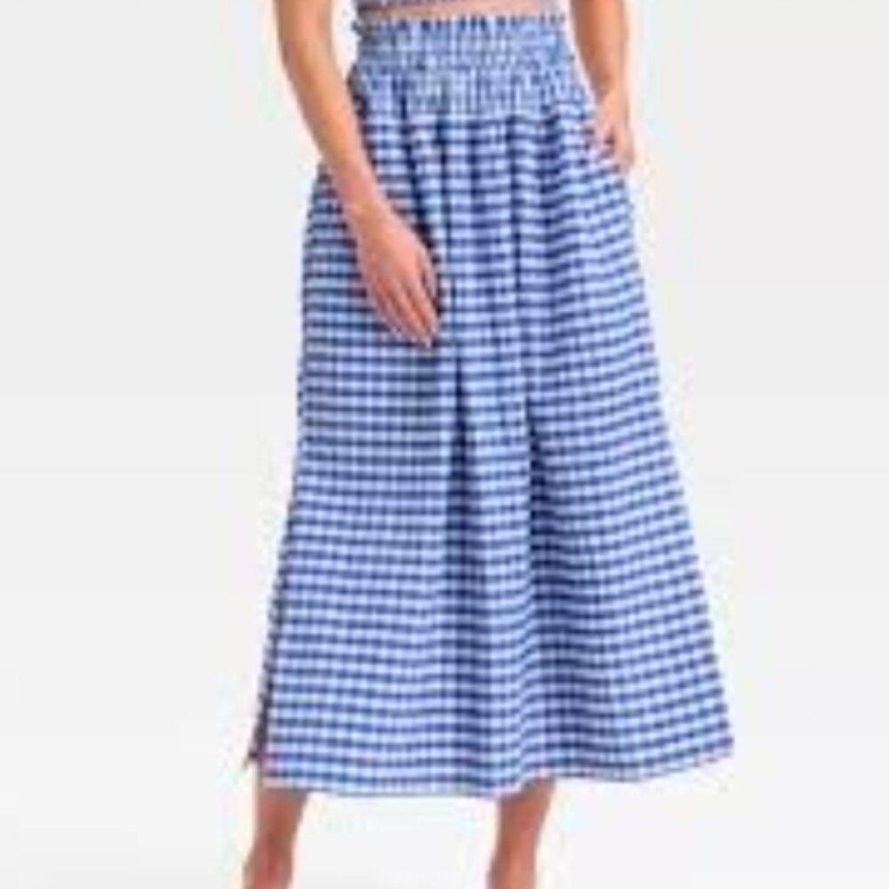 Universal Thread Womens Blue & White Smocked Gingham Maxi Skirt Size XL